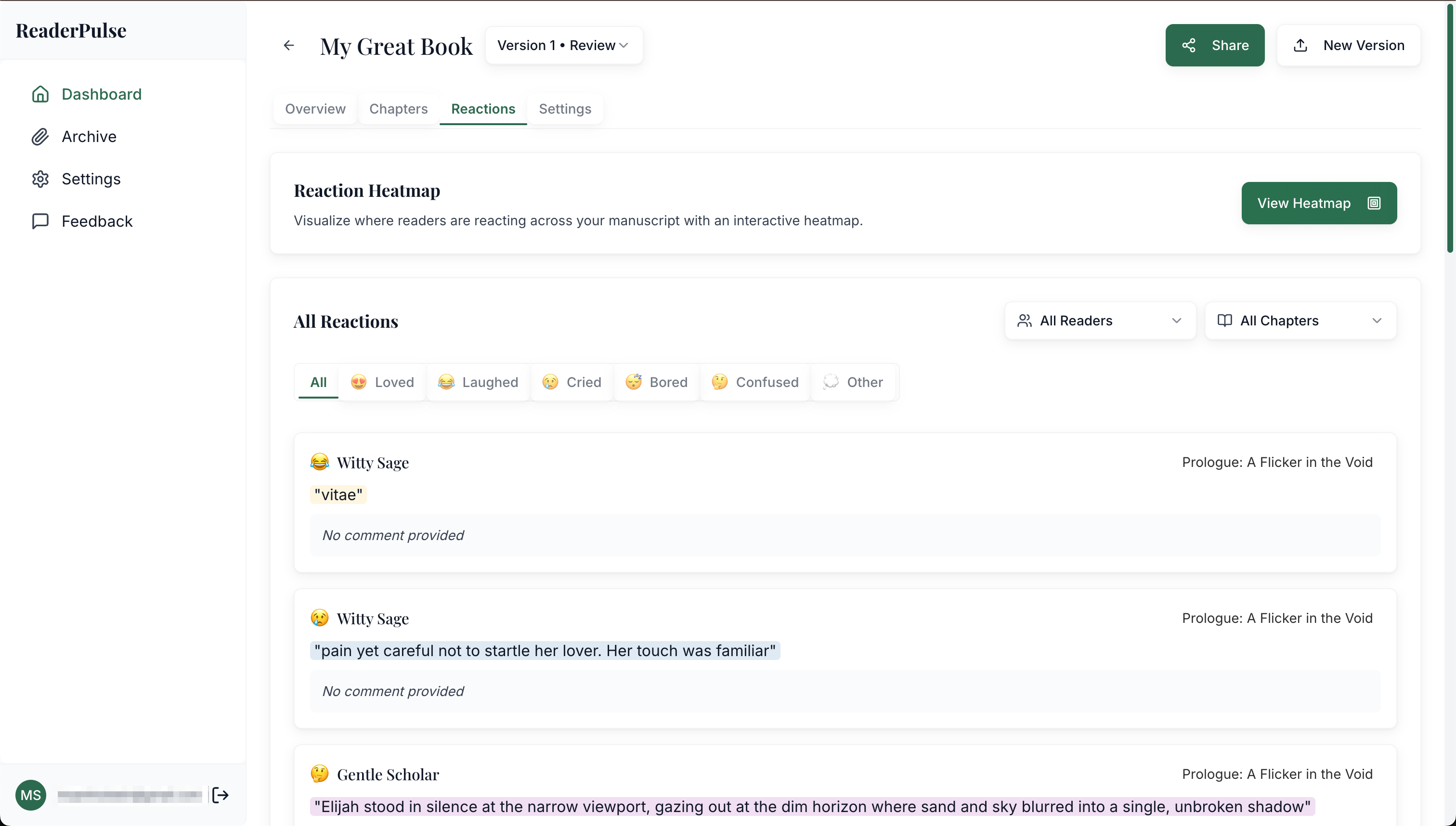 ReaderPulse reader comments and feedback